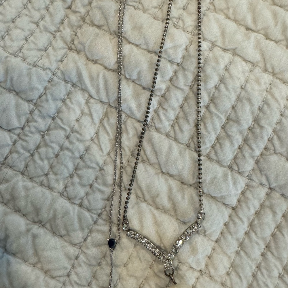 Elegant Silver Necklace with Crystal Accents and Blue stone necklace